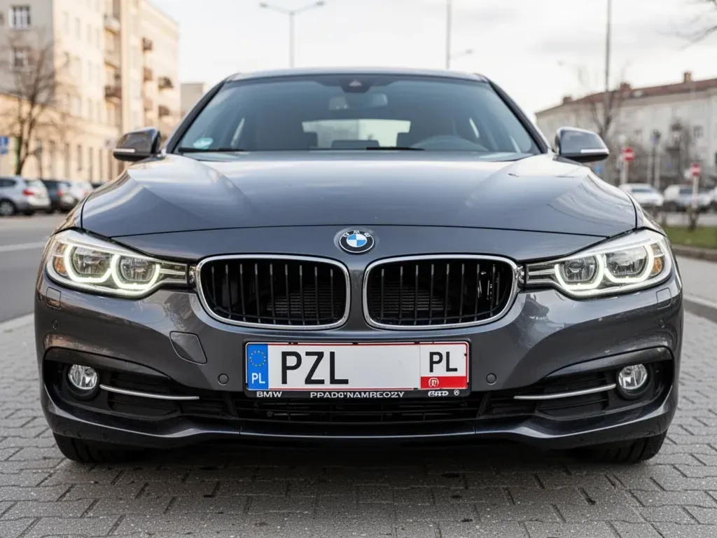 samochód marki BMW z rejestracją rozpoczynającą się na PZL