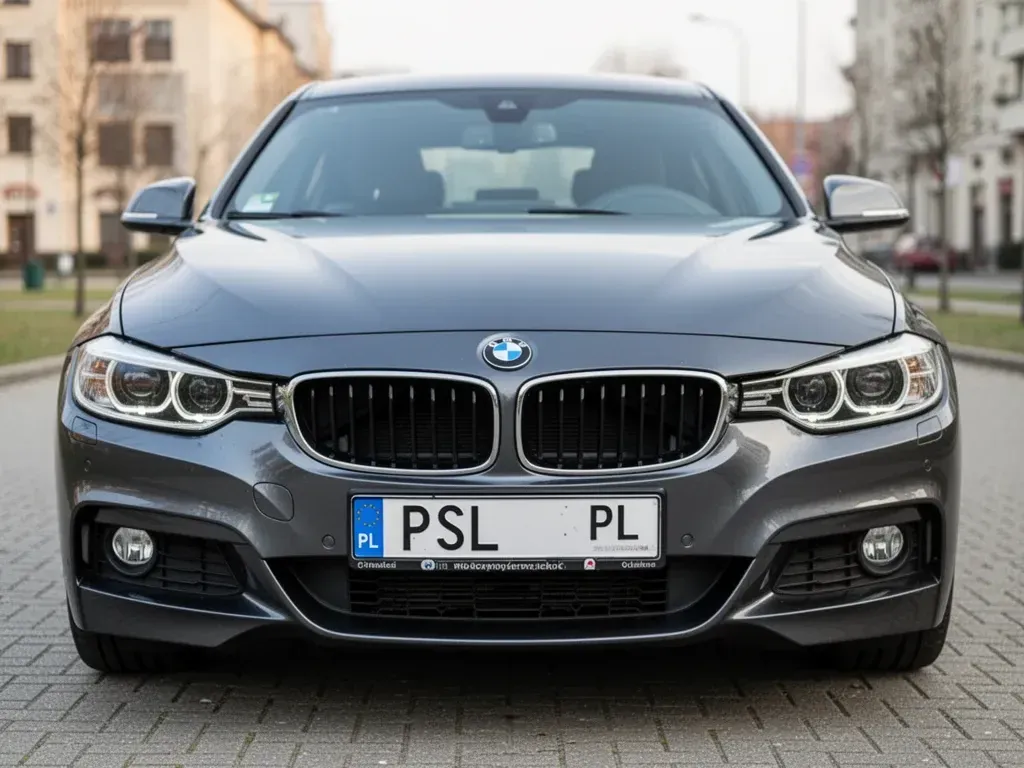 samochód marki BMW z rejestracją rozpoczynającą się na PSL
