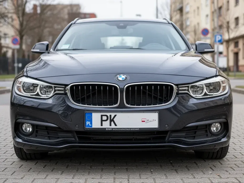 samochód marki BMW z rejestracją rozpoczynającą się na PK