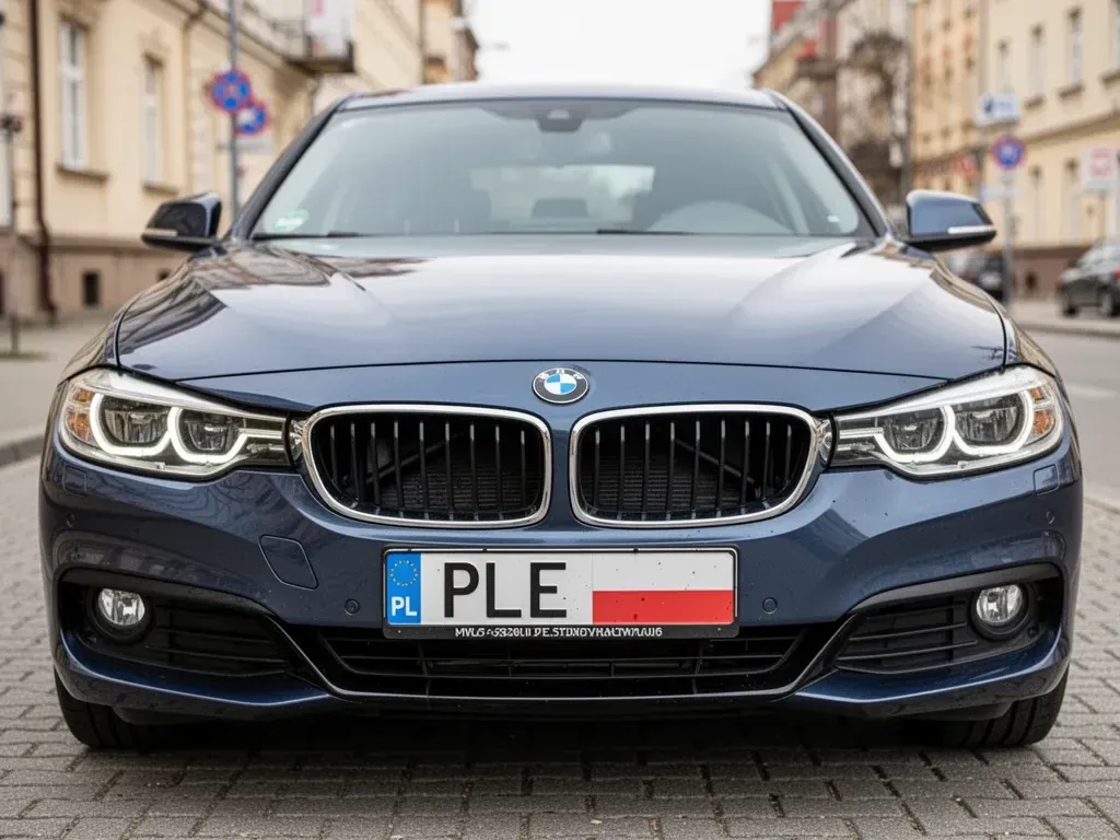 samochód marki BMW z rejestracją rozpoczynającą się na PLE