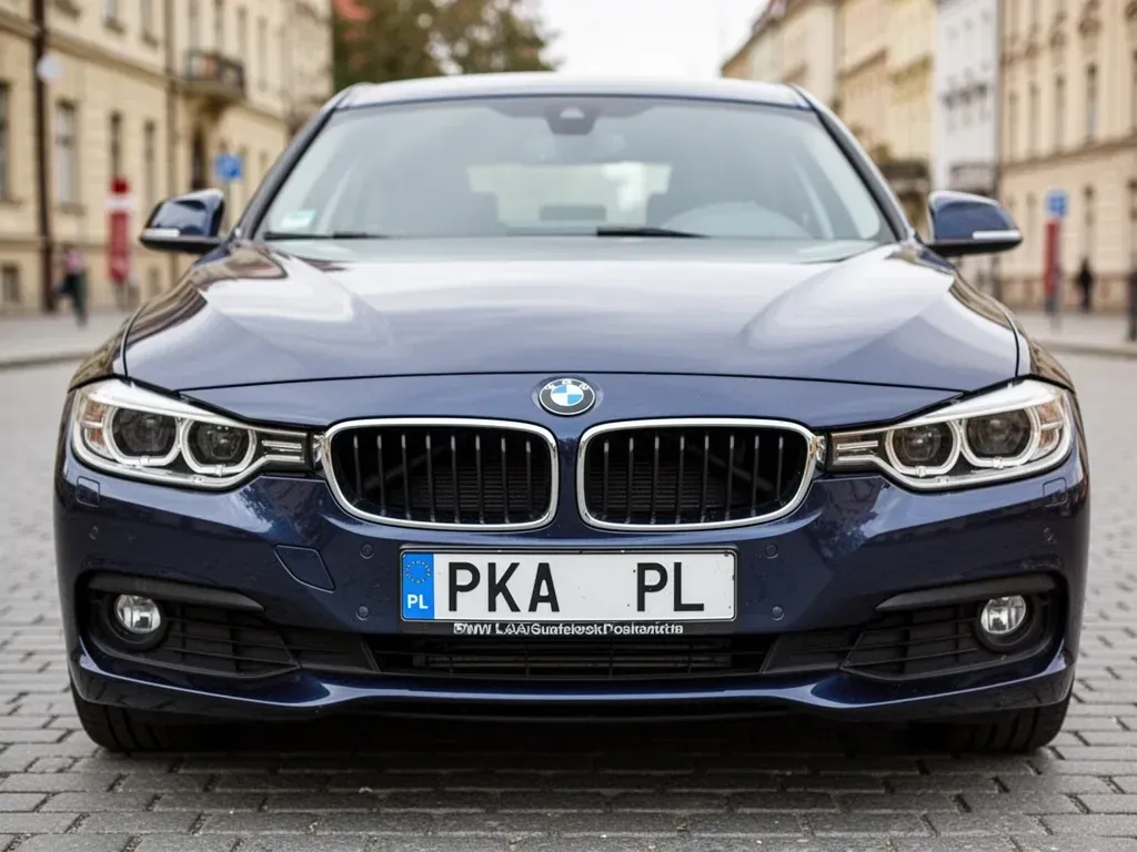 samochód marki BMW z rejestracją rozpoczynającą się na PKA