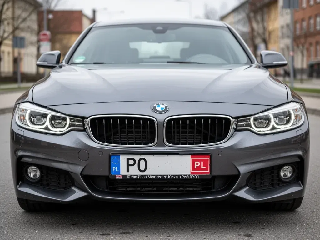 samochód marki BMW z rejestracją rozpoczynającą się na PO