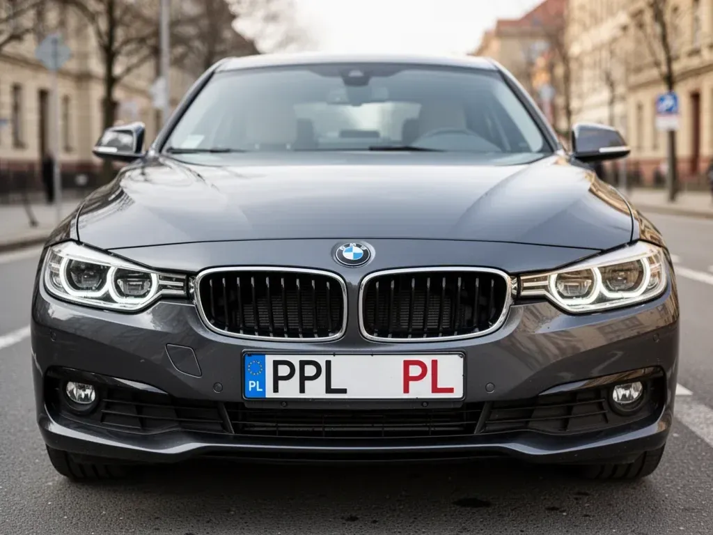 samochód marki BMW z rejestracją rozpoczynającą się na PPL