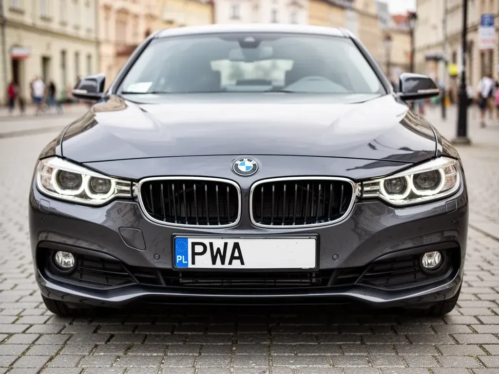 samochód marki BMW z rejestracją rozpoczynającą się na PWA