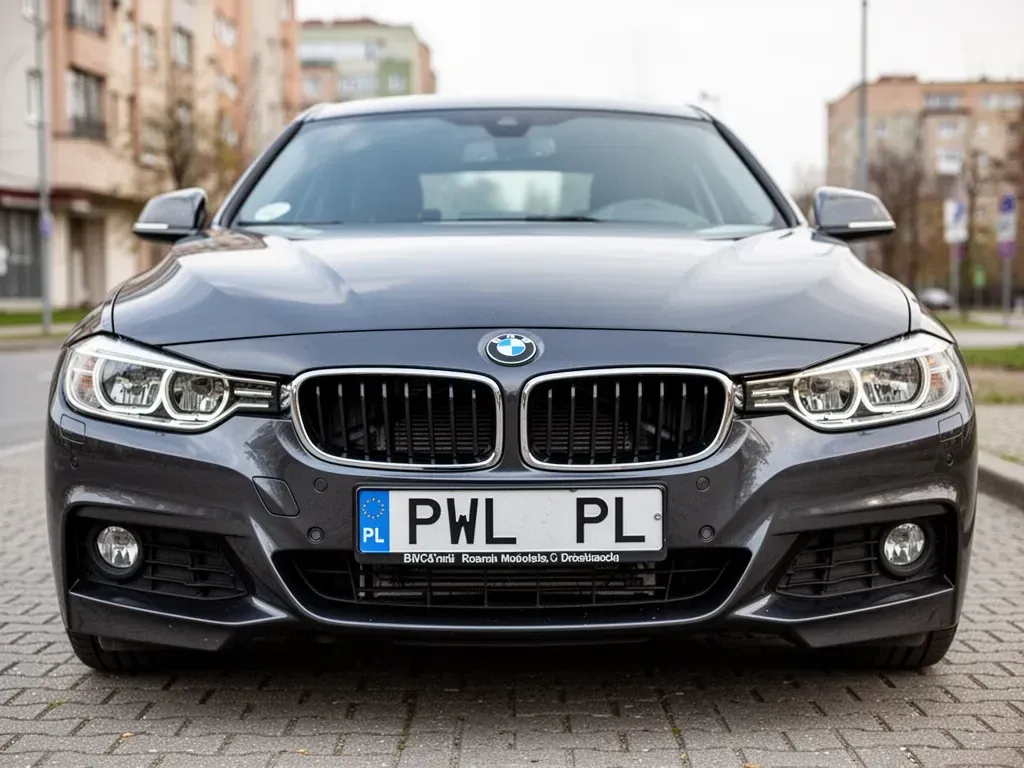 samochód marki BMW z rejestracją rozpoczynającą się na PWL
