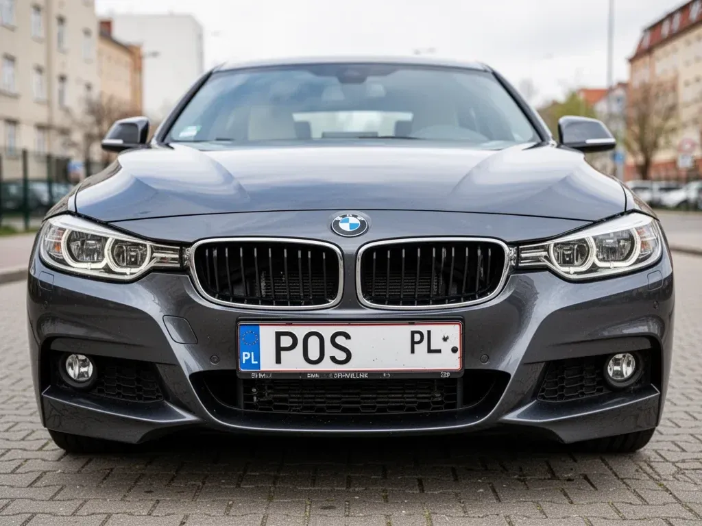 samochód marki BMW z rejestracją rozpoczynającą się na POS