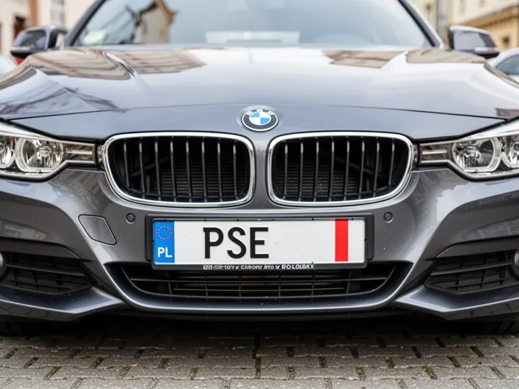samochód marki BMW z rejestracją rozpoczynającą się na PSE