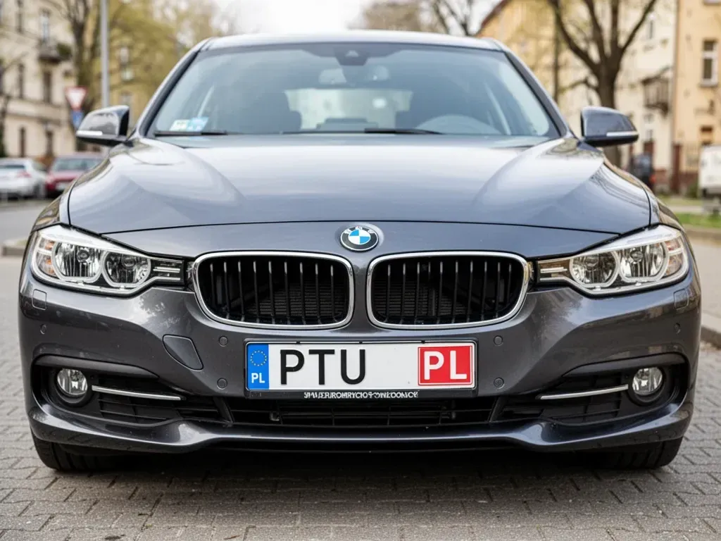 samochód marki BMW z rejestracją rozpoczynającą się na PTU