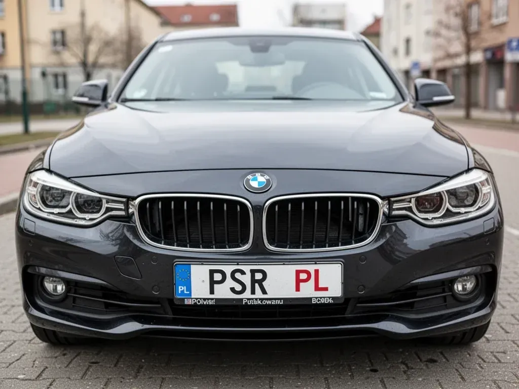 samochód marki BMW z rejestracją rozpoczynającą się na PSR