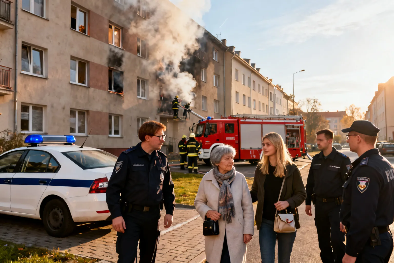 Policjanci ewakuowali mieszkańców podczas pożaru kamienicy w Szamotułach