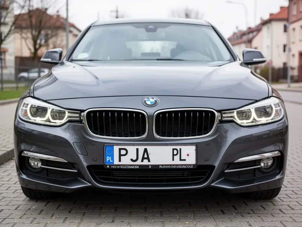 samochód marki BMW z rejestracją rozpoczynającą się na PJA