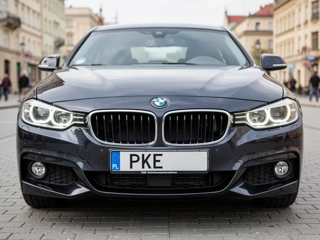 samochód marki BMW z rejestracją rozpoczynającą się na PKE