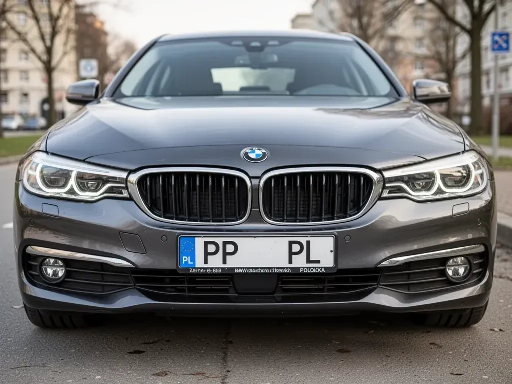 samochód marki BMW z rejestracją rozpoczynającą się na PP