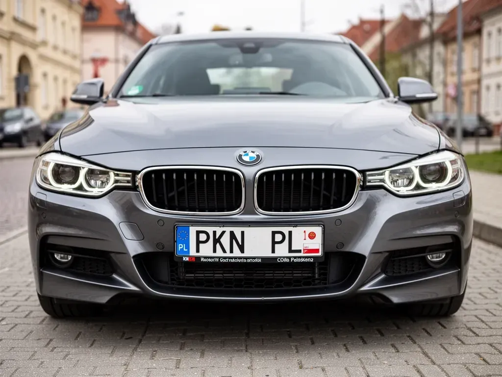 samochód marki BMW z rejestracją rozpoczynającą się na PKN